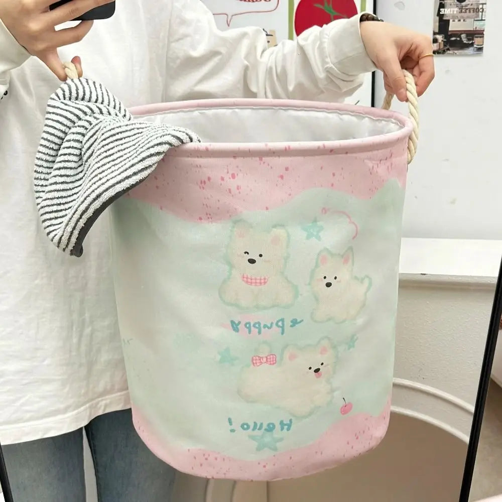 panier linge rose ours mignons poignées corde enfantin décoration PVC