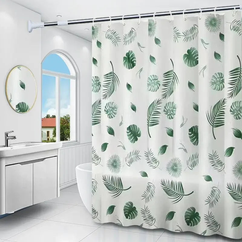 rideau douche moderne feuilles tropicales blanc vert opacité crochet douche toilettes imperméable séchage rapide