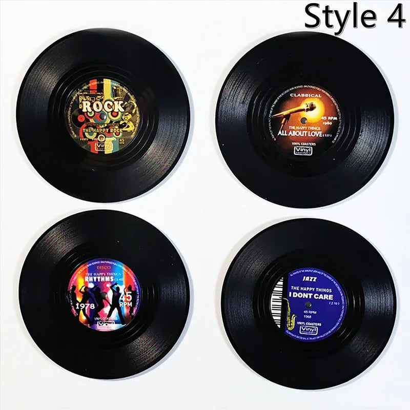 coasters vinyle vintage noir étiquettes disques colorées respectueux environnement pack pcs