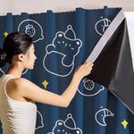 rideau dessins animés lapins bleus coeurs étoiles moderne opacifiant bleu marine beige clair