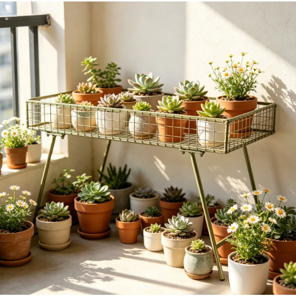 table d'appoint métal moderne vert olive grille fine minimaliste maison balcon jardin
