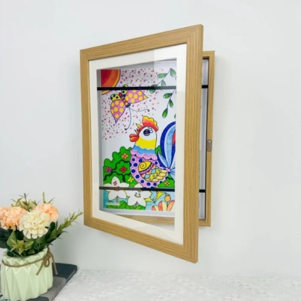 cadre photo bois blanc noir illustration oiseaux fleurs moderne clips interchangeable 21cm 26cm