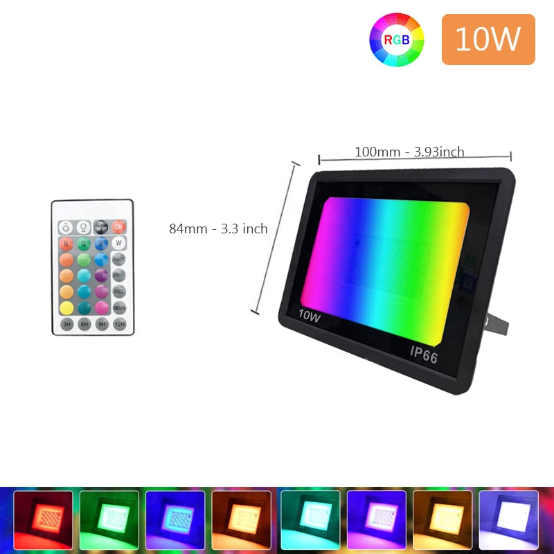 projecteur led rgb 100w ip66 moderne noir télécommande effets lumineux