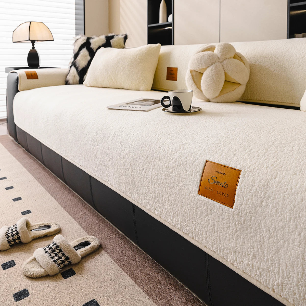 housse canapé moderne tissu doux uni salon gris beige grande taille