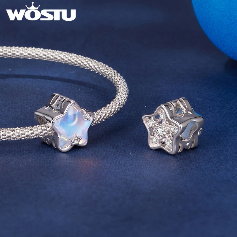 bracelet pendentif floraux étoiles lune strass argenté bleu romantique fantaisie
