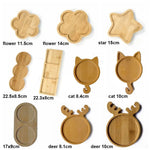 assiettes bambou naturel moderne rayures horizontales différents animaux fleur chat cerf