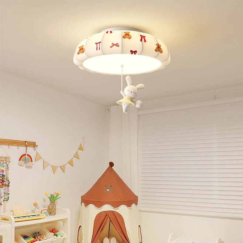 lampe moderne enfantine nuages ours rubans lapin blanc bleu rouge beige
