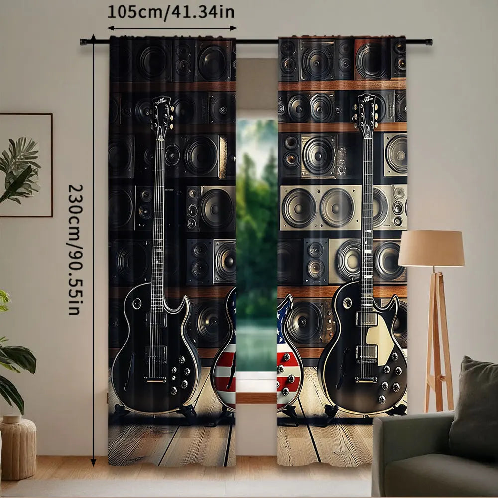 rideau noir guitares haut parleurs americain polyester moderne graphique 100cm 200cm