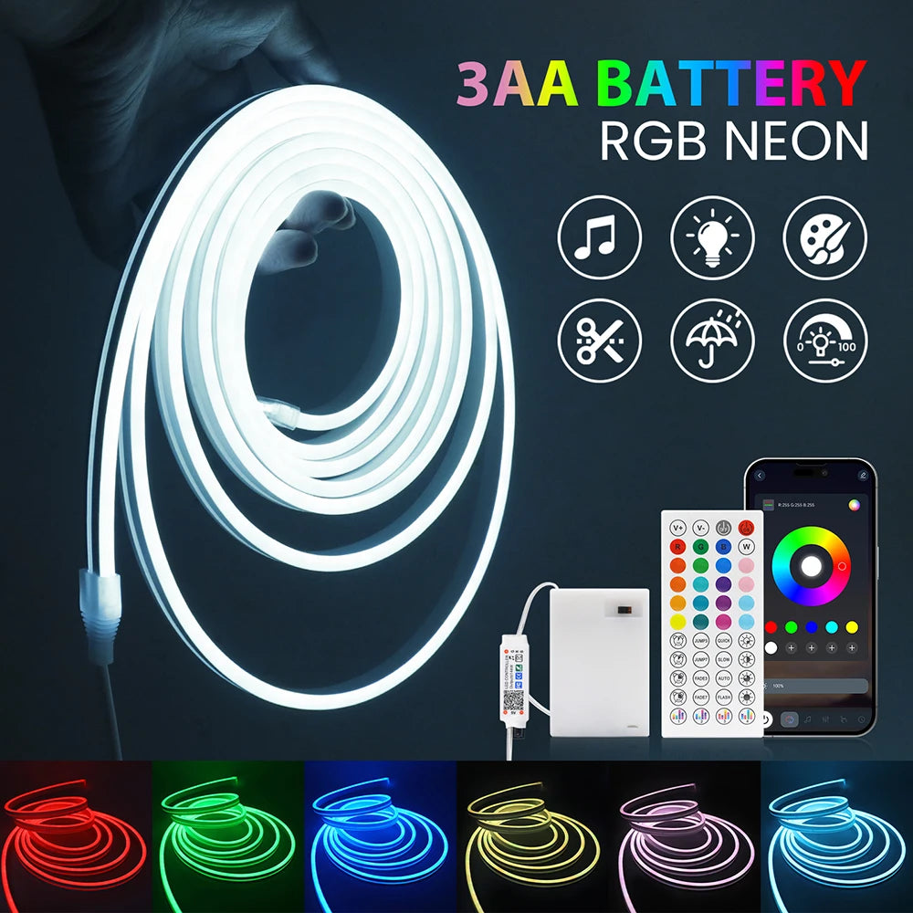 ruban led neon rgb bluetooth flexible étanche télécommande piles chambre moderne