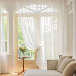 rideau blanc pompom dentelle translucide moderne romantique chambre coucher inclusion