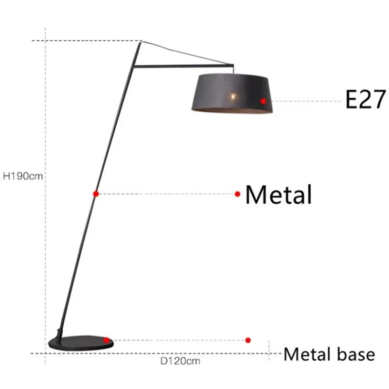 lampe sol moderne gris métallisé base solide interrupteur tactile ampoule e27 filaire 190cm