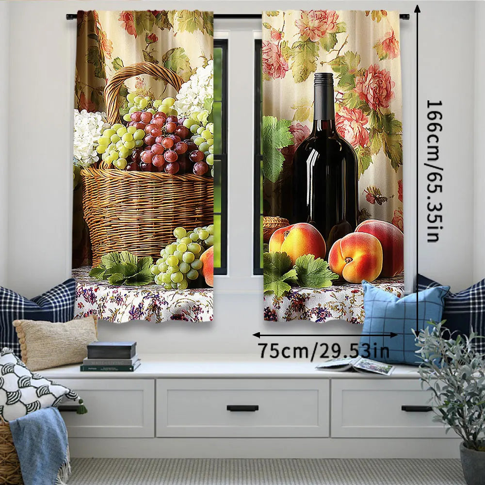rideaux polyester fleurs fruits classiques beige rouge vert blanc pastorales