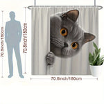rideau douche chaton gris blanc motif humoristique moderne tringle texture polyester blanc fond
