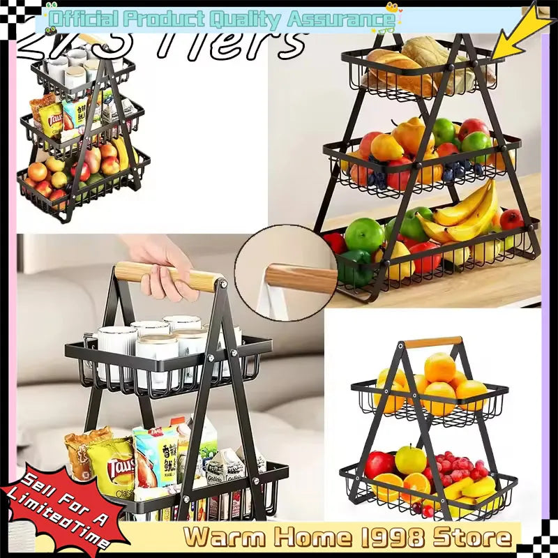panier fruits métal noir pliable moderne rangement cuisine multifonctionnel organizer snack rack