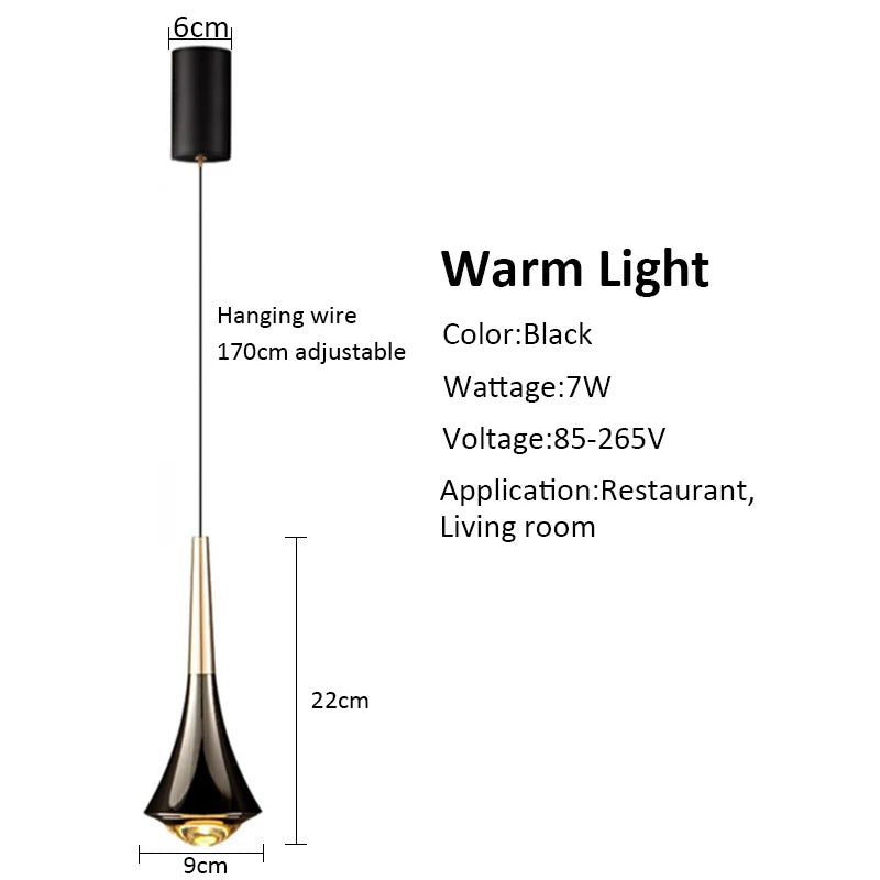suspension lumineuse moderne pendentif cristal noir doré minimaliste ajustable chambre salon