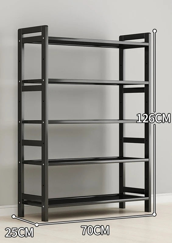 étagère rangement noire multifonctionnelle moderne acier inoxydable bambou réutilisable livres plantes