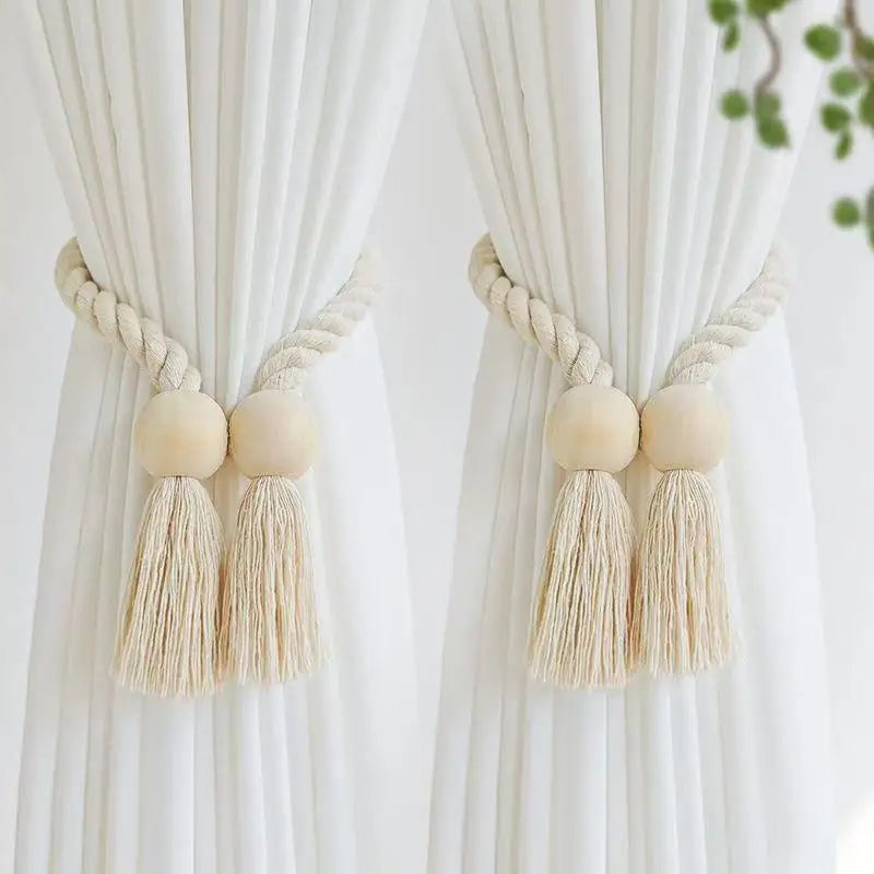 corde rideaux tressée géométriques boho chic beige clair salle bain intérieur decoration