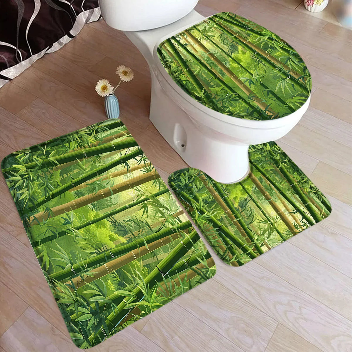 tapis toilette moderne vert feuilles bambou motifs floraux respectueux environnement adhésif salle bain