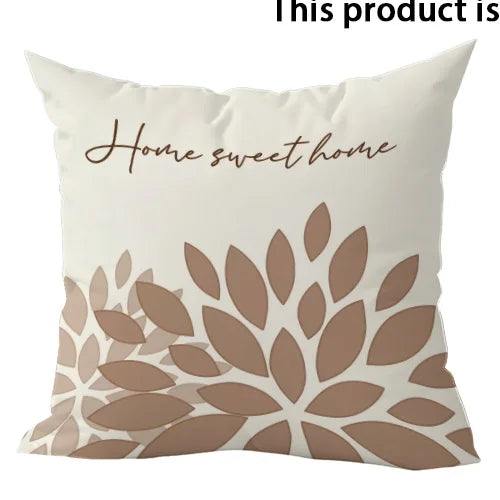 housse coussin moderne géométrique florale beige marron polyester 40x40 45x45 50x50 60x60