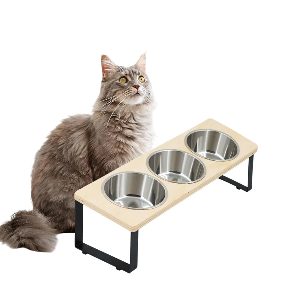 distributeur alimentation chats trois bols inox tapis antidérapant moderne minimaliste
