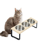 distributeur alimentation chats trois bols inox tapis antidérapant moderne minimaliste