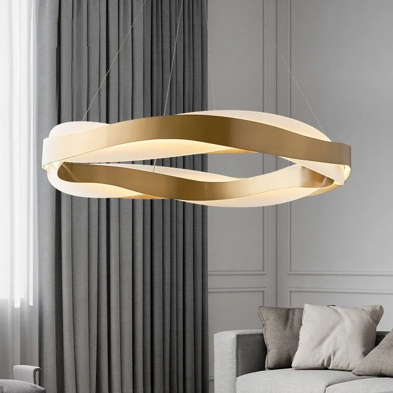 suspension lumineuse moderne or blanc anneaux superposés acier inoxydable dimmable chaînes suspendues 90 260V