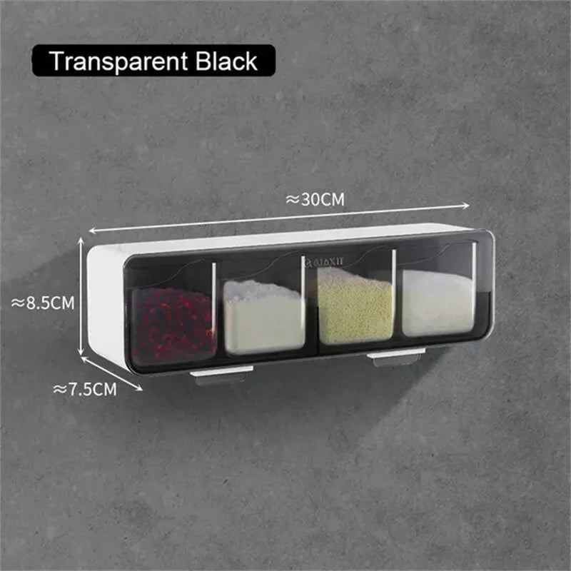 boîte épices murale moderne adhésive compartiments transparents plastique blanc noir cuisine organisation