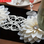 chinois moderne élégant chemin table imprimé fleurs blanches motifs géométriques polyester opaque