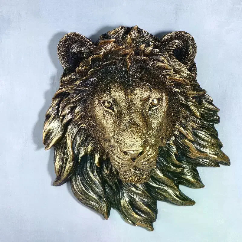 décoration murale masque lion doré noir résine réaliste sculptural fixations chambre maison