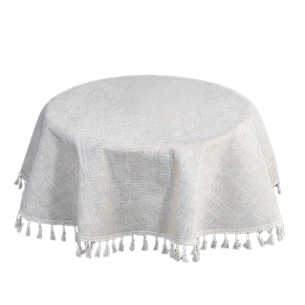 nappe ronde table extérieure beige clair franges pompons diamètre 60 90 160 180 cm