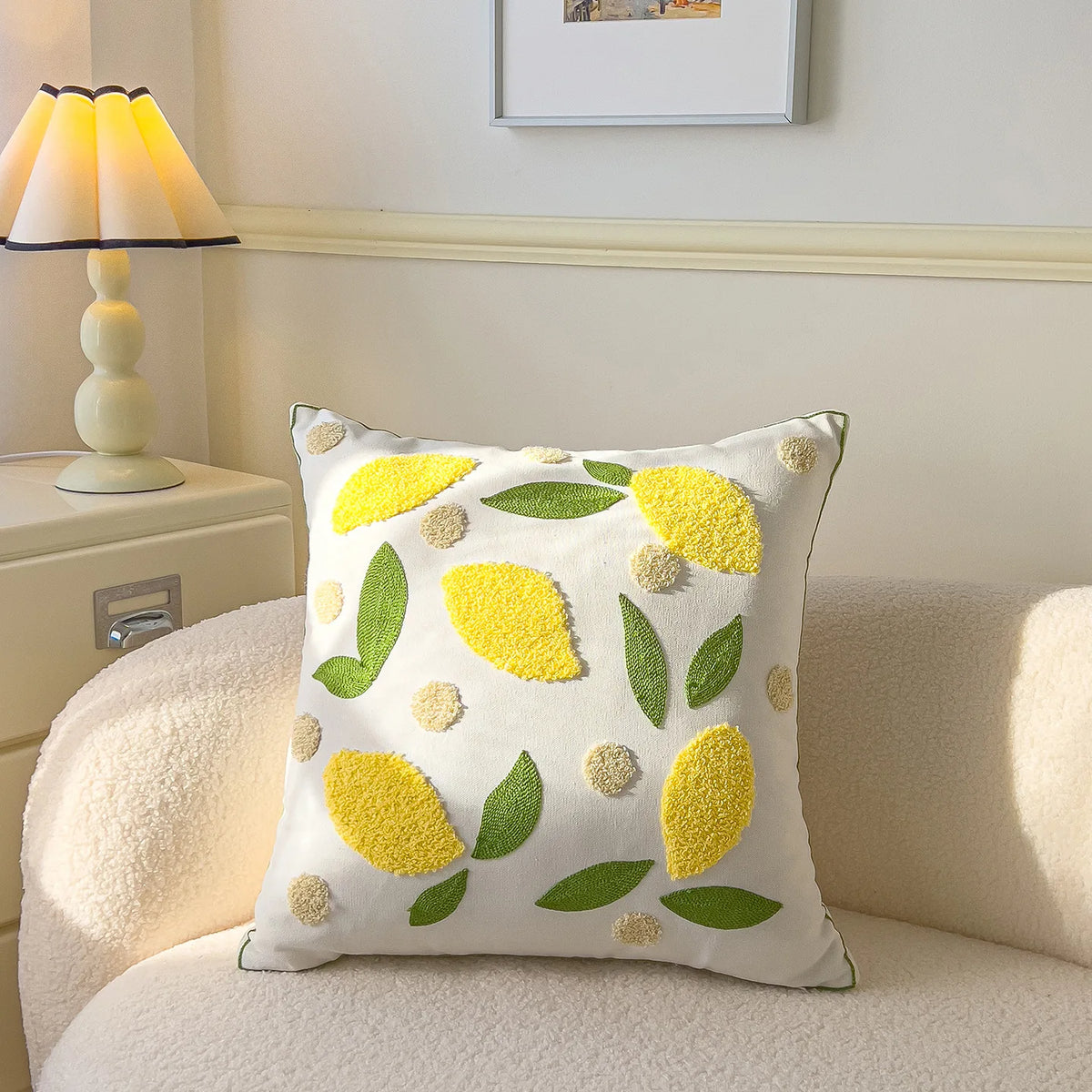 taie d'oreiller carrée fleur motif moderne polyester coton 45x45cm blanc