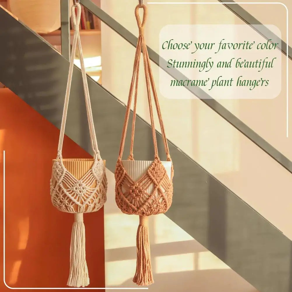 sac suspendu macramé boho hooks plante tissé beige marronclair gris artisanal