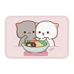 tapis sol moderne motif chat mignon mangeant nouilles rose gris blanc intérieur extérieur