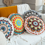 housse coussin rond brodé géométrique floral boho chic coton décor maison salon voiture