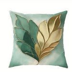 taies d'oreiller motif feuilles vertes dorées moderne polyester peachskin 45x45cm