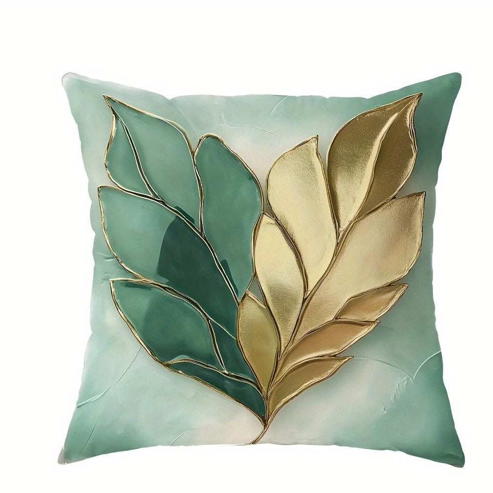 taies d'oreiller motif feuilles vertes dorées moderne polyester peachskin 45x45cm