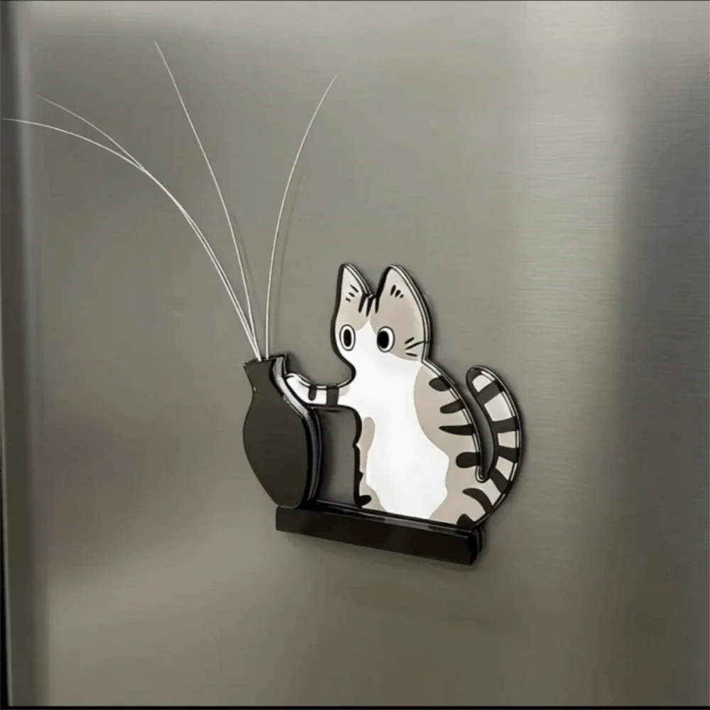 décoration réfrigérateur aimant chat dessin animé vase blanc cartoon