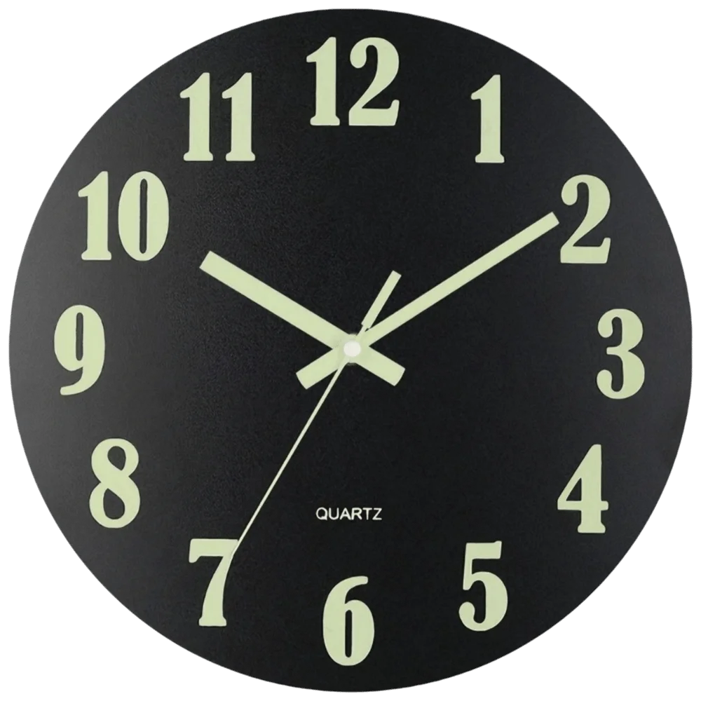 horloge murale moderne bois foncé chiffres blancs texture naturelle pouces facile lecture quartz salon