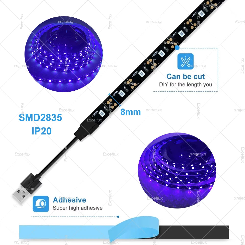 ruban led uv bleu points lumineux adhésif moderne décoration chambre fête 60leds 50000heures