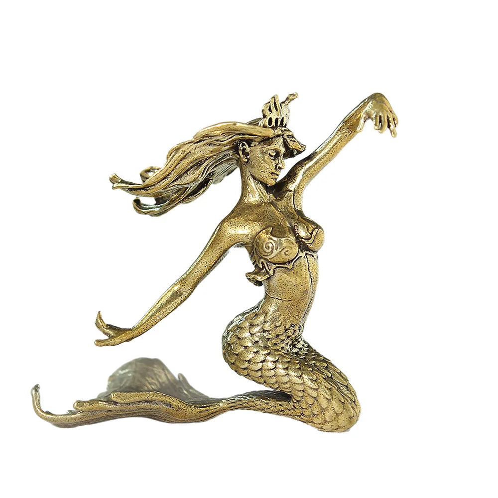 statuette sirène dorée peau poisson cheveux ondulés classique décoration maison artisanat figurine miniatureOpaqueDecorationArtCraftFigureMiniature