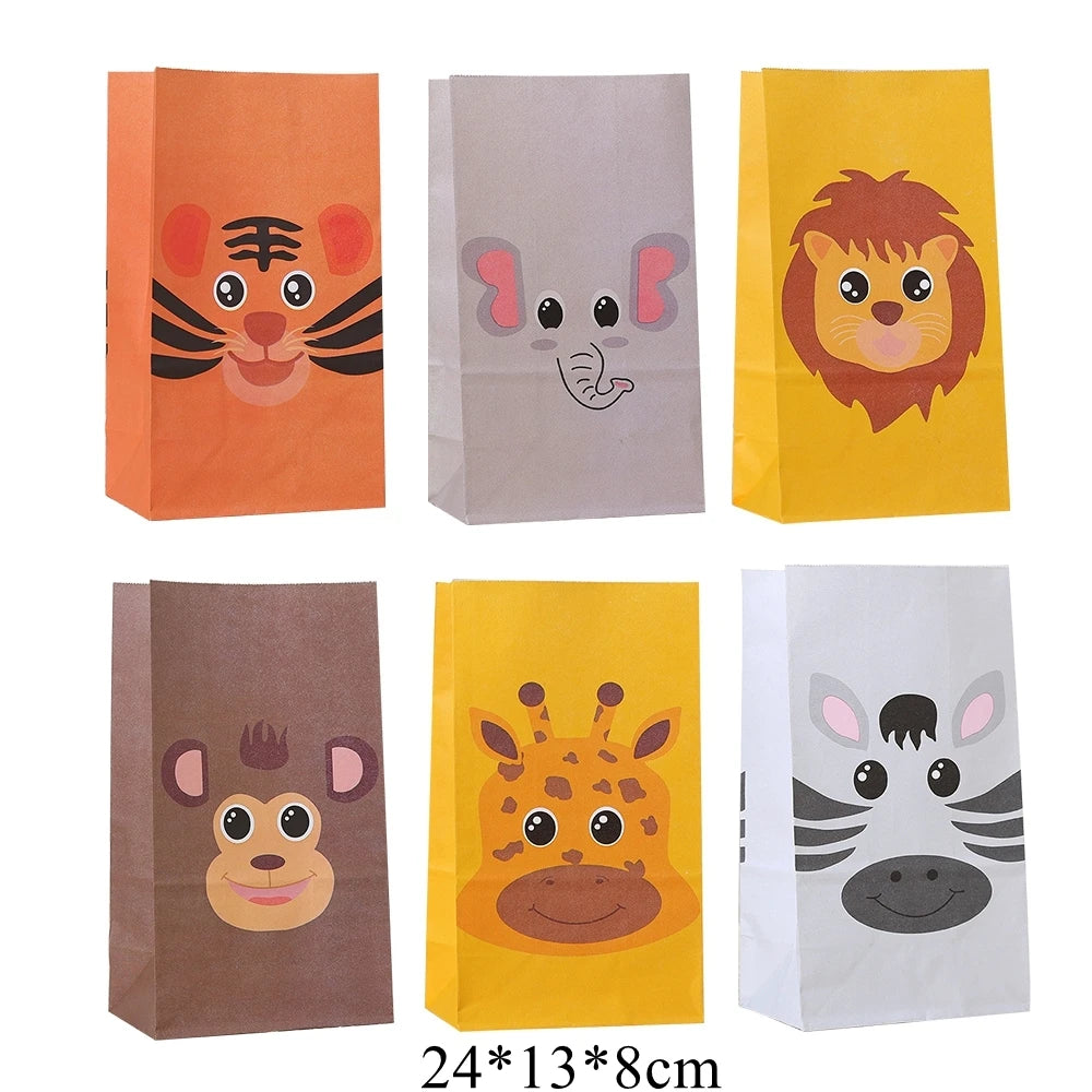 sacs papier animaux cartoon poignées blancs tigre zèbre girafe elephant enfants fêtes anniversaires