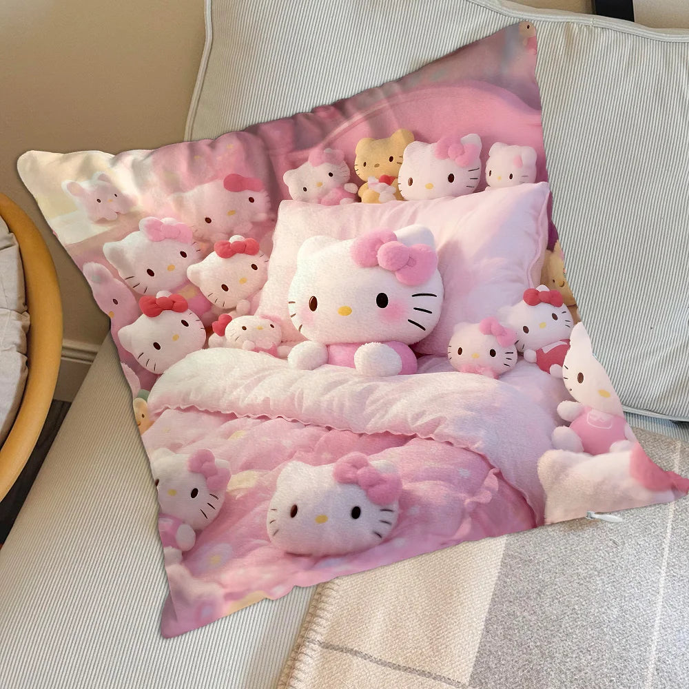 housse coussin décorative motif hello kitty rose blanc coton cartoon salon lit