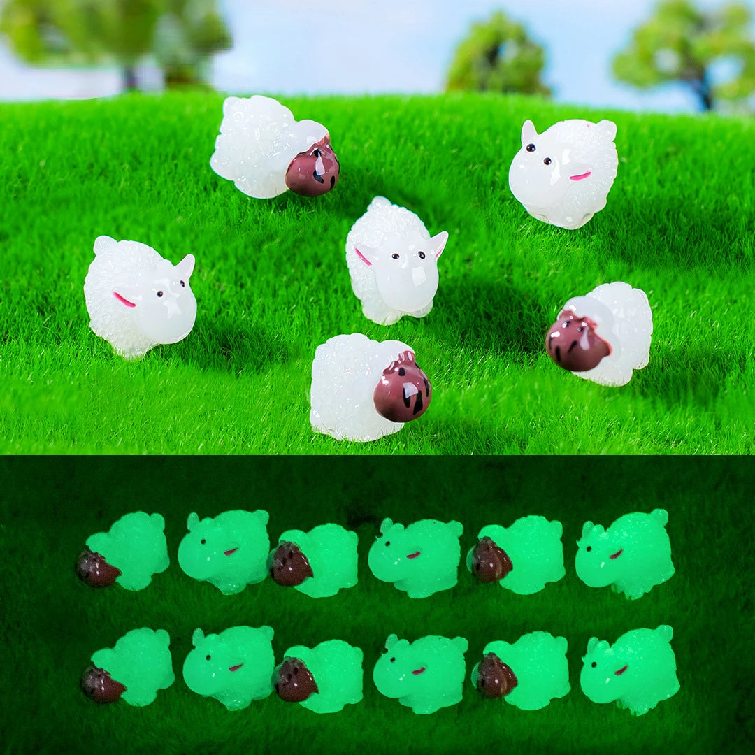 figurines moutons résine blanche rose noire laineuses brillantes décor jardin bricolage clochette pastorales mignonnes(cartoon)