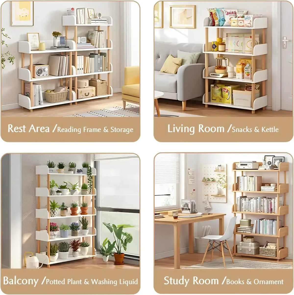 étagère moderne minimaliste trois niveaux blanc bois naturel rangement salon contemporain fixations invisibles haute