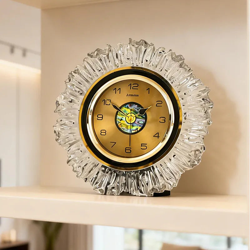 horloge décorative moderne élégante or noir transparent aiguille métal motif abstrait chambre salon