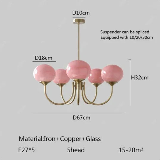 lustre moderne rose doré sphères brillantes opalescent semi encastré led