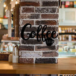 plaque décorative murale moderne coffee bar tasse lettrage stylisé métal noir