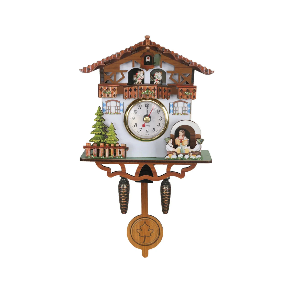 horloge murale bois décorative pendule chiffres oiseaux animaux feuilles traditionnelle rustique chambre étude