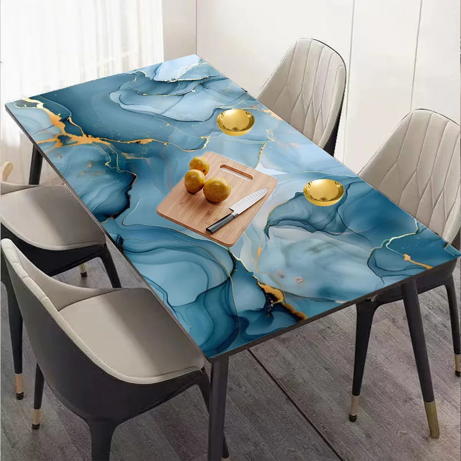 papier peint auto adhésif marbré effet liquide bleu blanc doré moderne salon chambre coucher