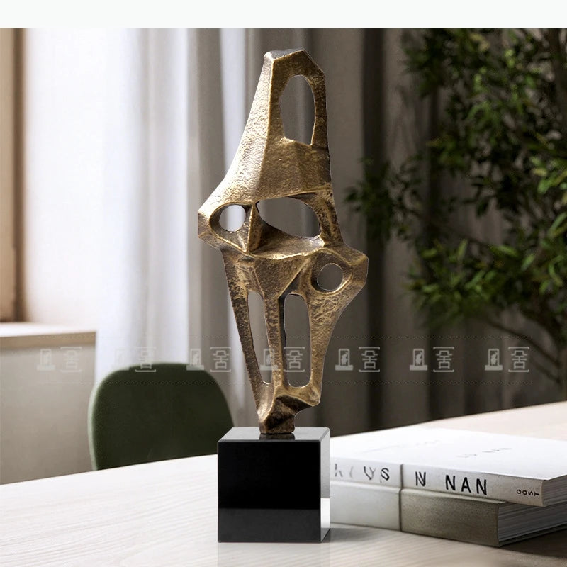 sculptures decoratives abstraites moderne noir bronze doré texturé minimaliste salon decoration